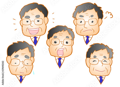 中年のビジネスマン　喜ぶ悲しむ怒る驚く泣く笑う