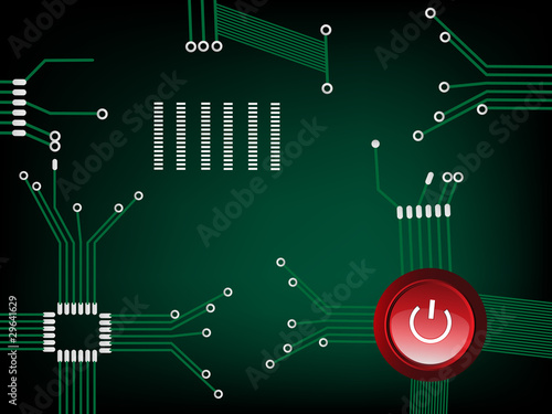 Green board with electrical scheme and button