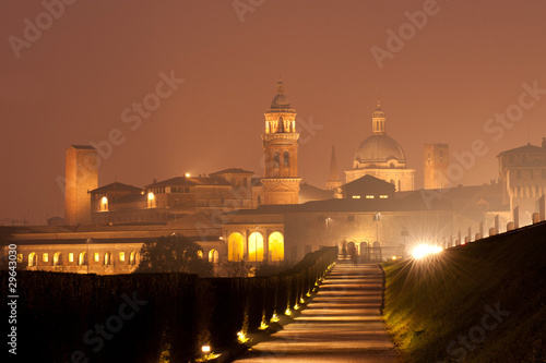 Nighttime panorama of historical Mantova, Nothern Italy