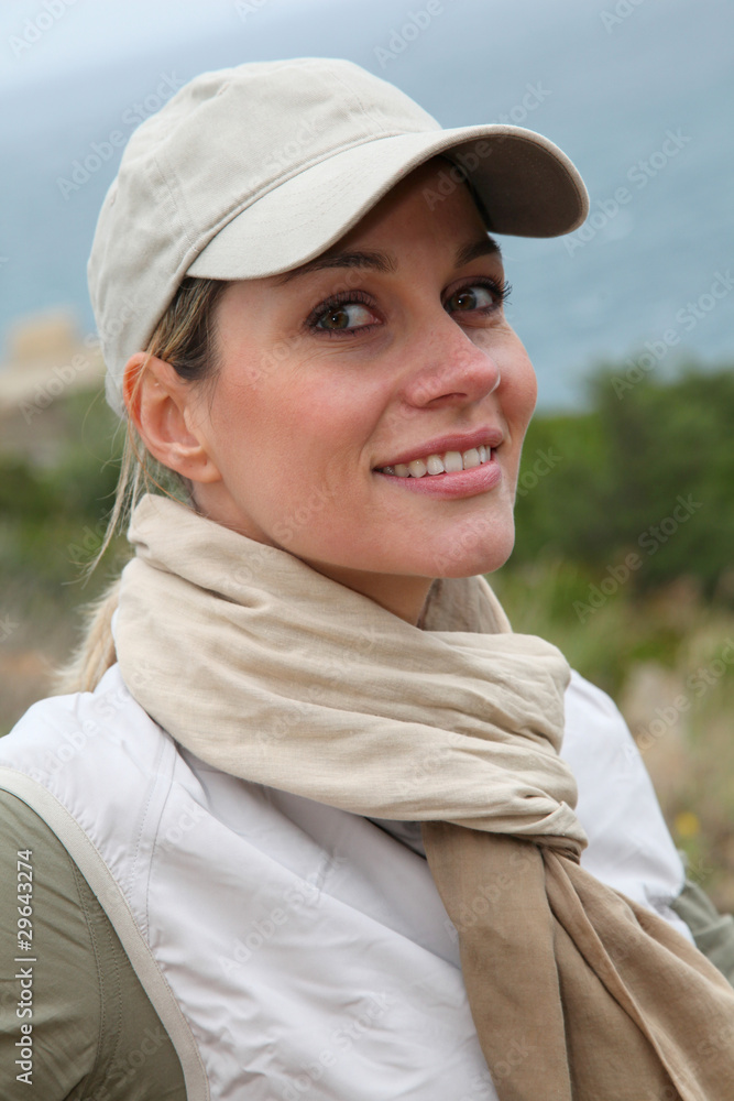 Portrait of smiling woman on hiking day Portrait of smiling woman on hiking day