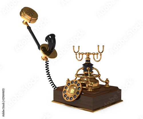 Traditional vintage rotary style telephone on white photo