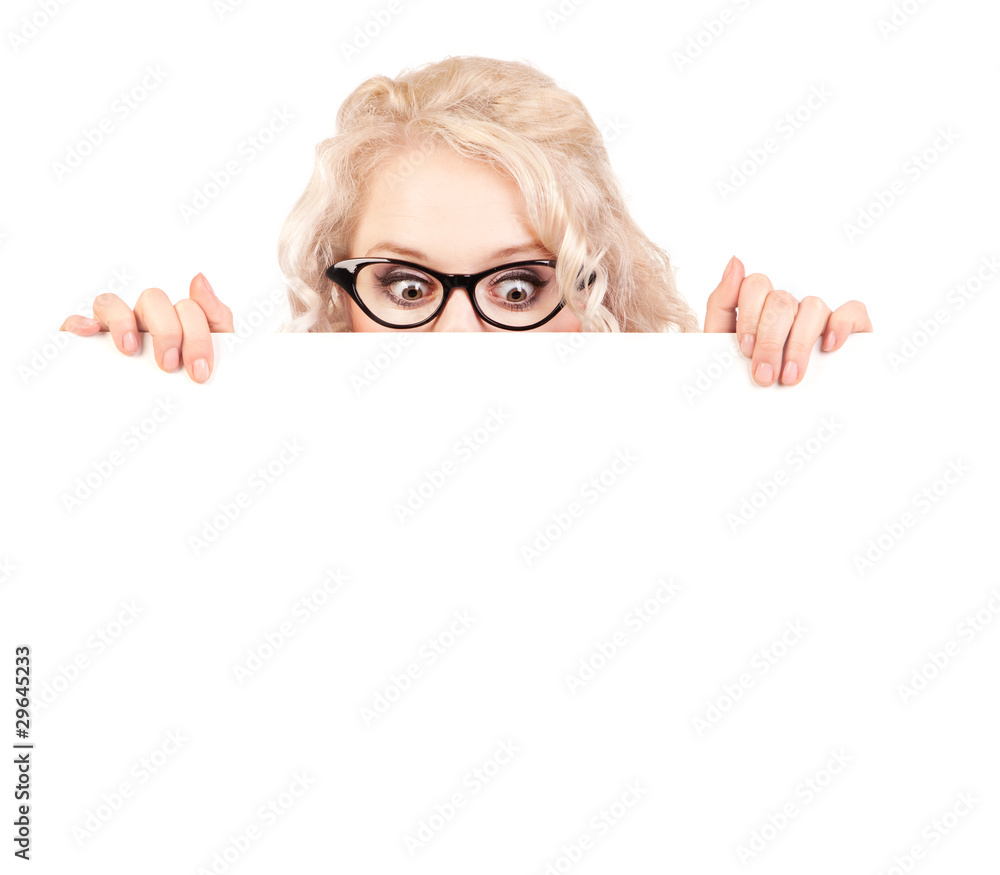 Pretty girl with a blank presentation board Pretty girl with a blank presentation board