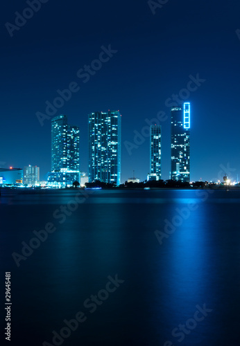 Miami Skyline at night with beautiful reflections