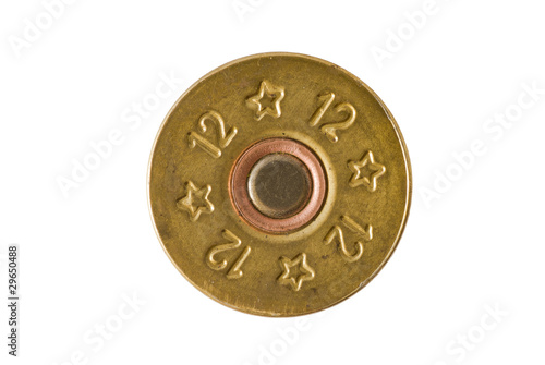 Cartridge of 12th caliber for a hunting rifle isolated.