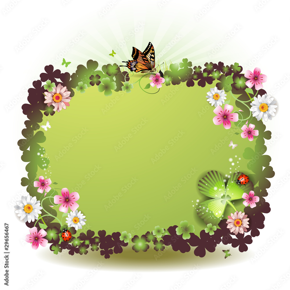 St. Patrick's Day background with flowers and butterflies