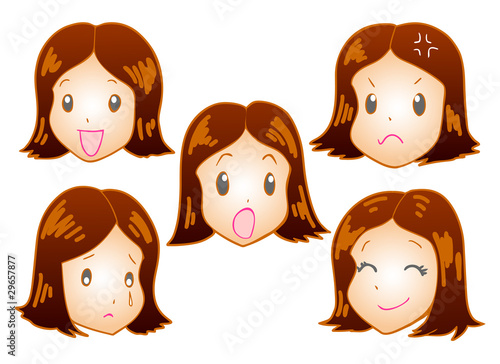 若い女性　喜ぶ悲しむ怒る驚く泣く笑う