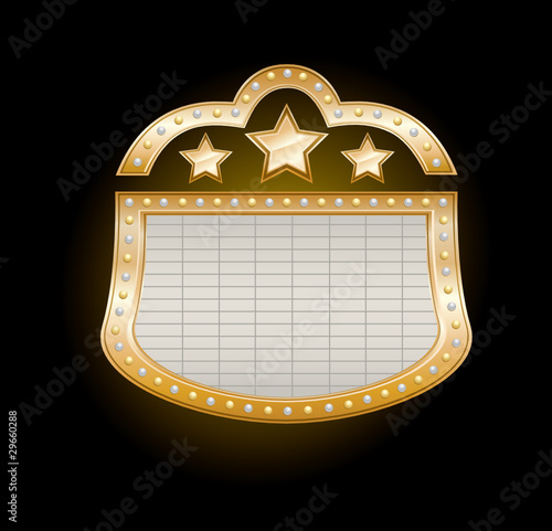 Golden Theater Marquee with stars and  lights on black