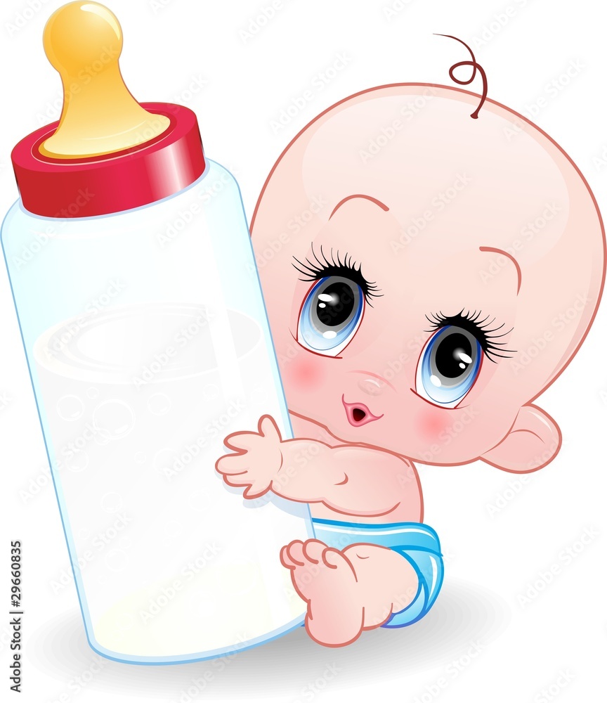 Vettoriale Stock Neonato Bebè con Biberon-Baby with Baby Bottle-Vector |  Adobe Stock