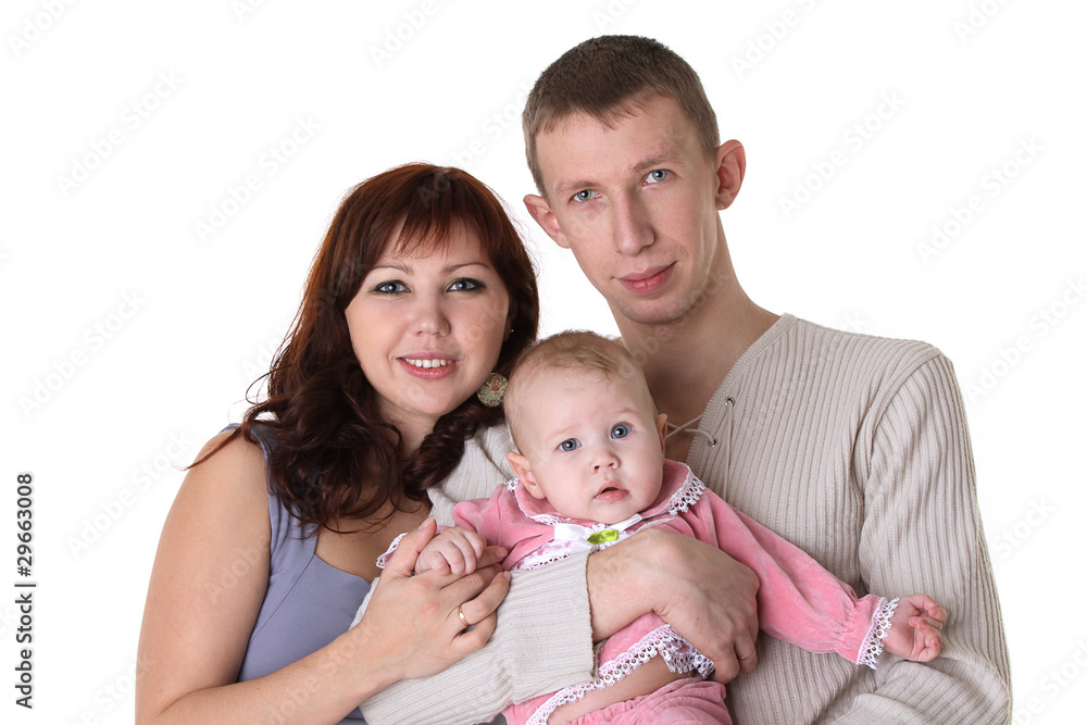 smiling family - mother, father and child isolated on white smiling family - mother, father and child isolated on white
