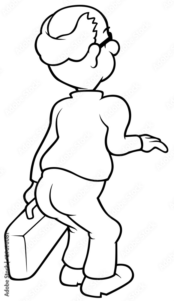 Fototapeta premium Man and Suitcase - Black and White Cartoon illustration