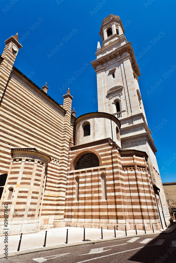 facade of the catholic middle ages romanic cathedral, Verona