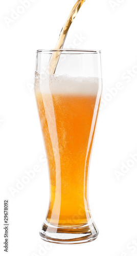 Pouring Beer into glass isolated on white background