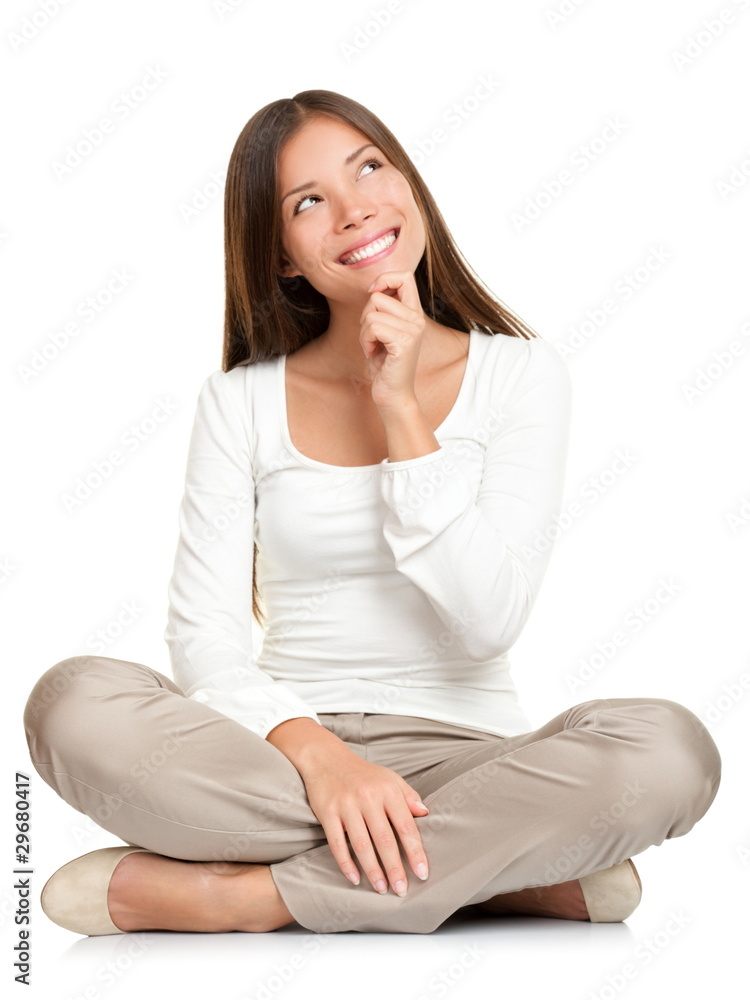 Thinking woman sitting of floor isolated Thinking woman sitting of floor isolated