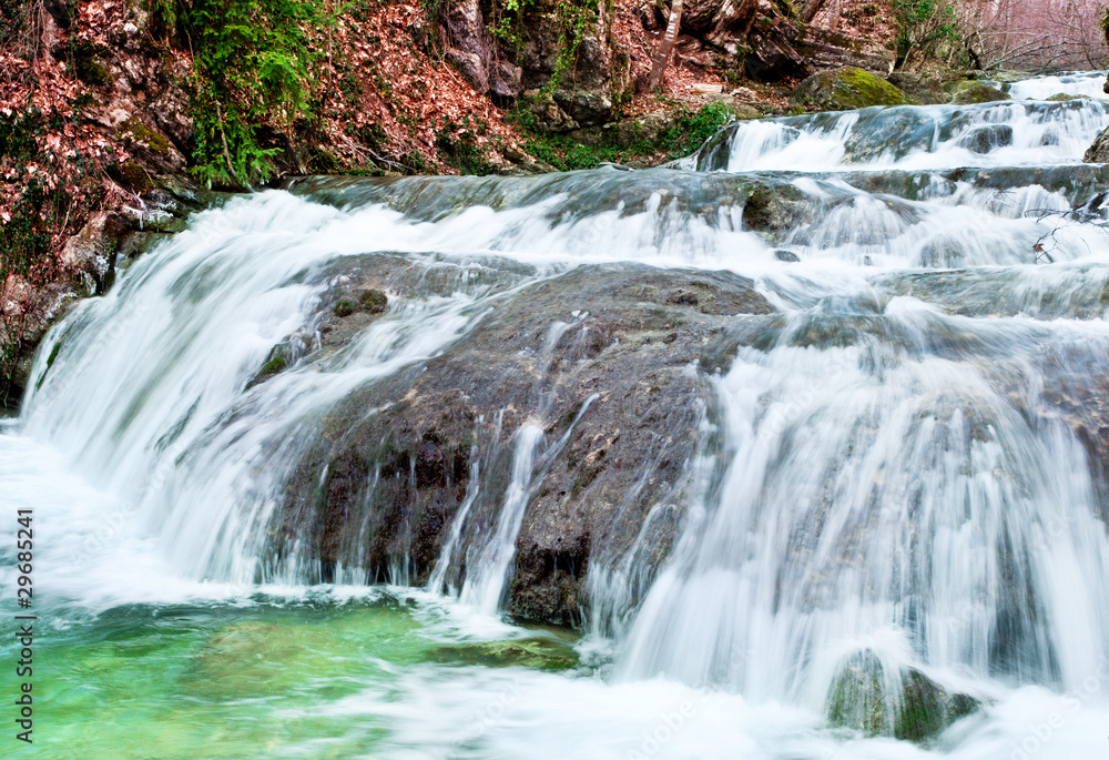 Obraz premium Winter waterfalls in mountains.