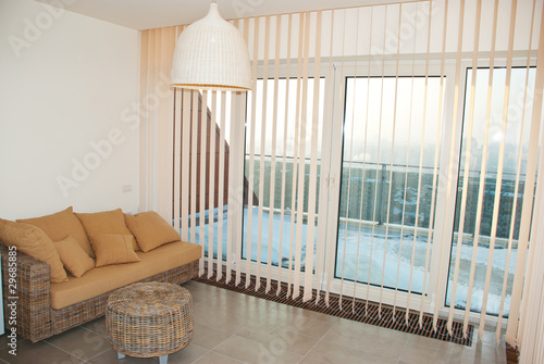 Modern room with vertical blinds