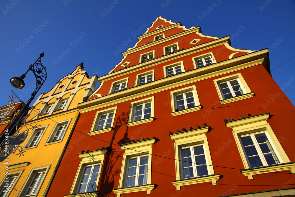 Colourful buildings on the market square in Wroclaw city, Poland