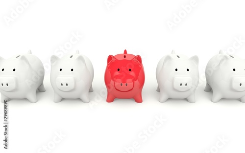 Red piggy bank isolated on white