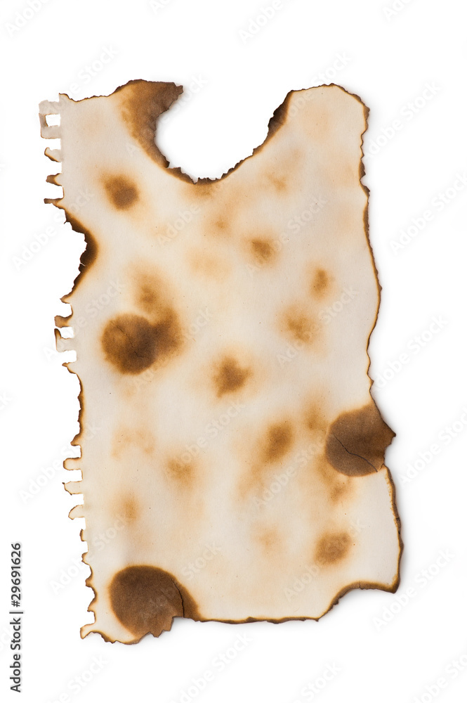 Macro of paper with burned edges isolated on white background Macro of paper with burned edges isolated on white background
