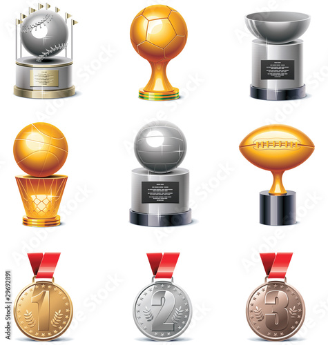 Vector sport trophies and medals icon set