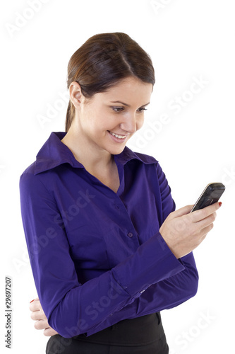 business woman sending a text message