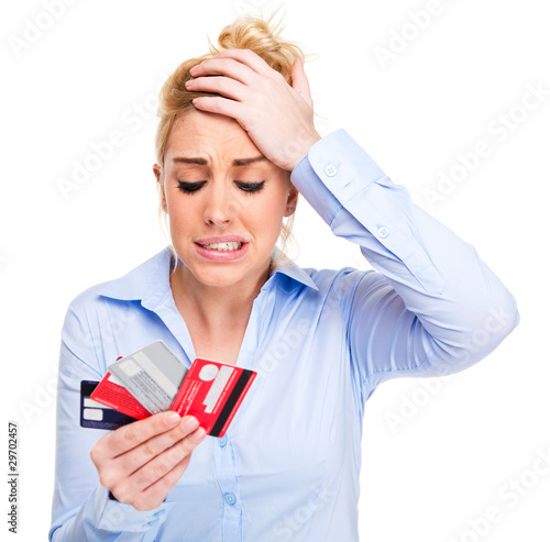 Money & Debt Worries, Young Woman Stressed by Credit Cards