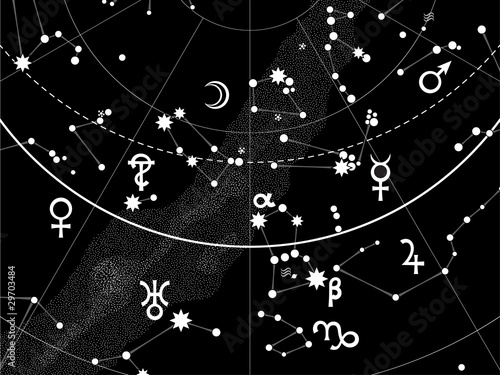 Fragment of Astronomical Celestial Atlas of Night Stars Heaven with Planets (EPS-8)
