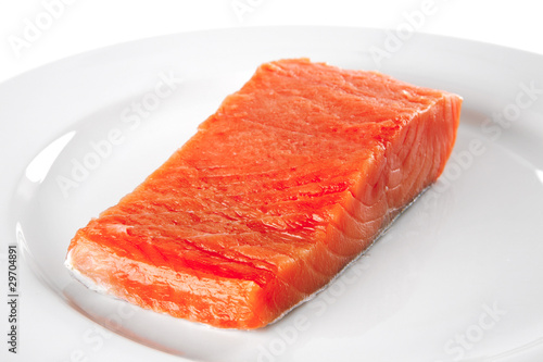 pink salmon on white plate