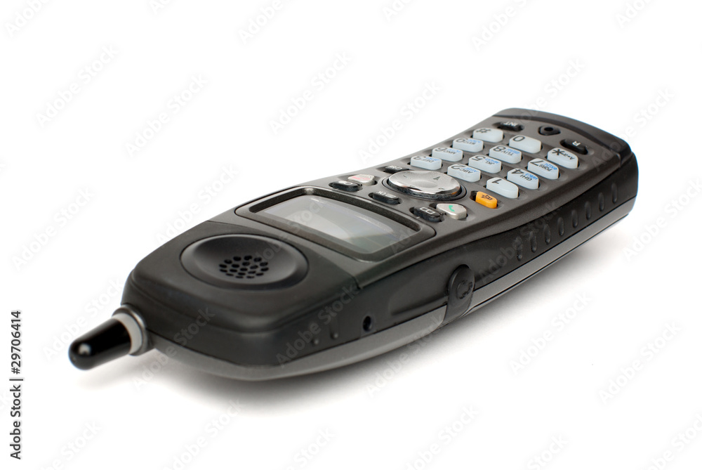 black radio telephone on white background black radio telephone on white background