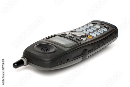 black radio telephone on white background