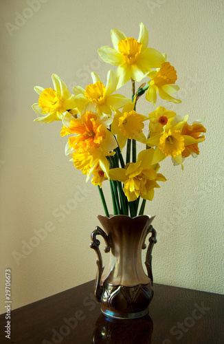 bouquet yellow narcissus on background