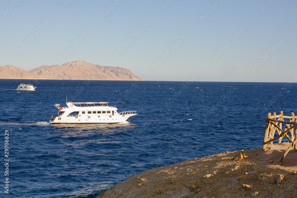 Beach at the Red Sea and yacht