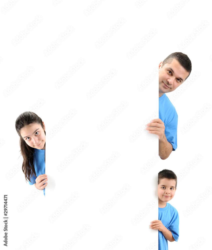 Cool family holding blank board for your text isolated. Cool family holding blank board for your text isolated.