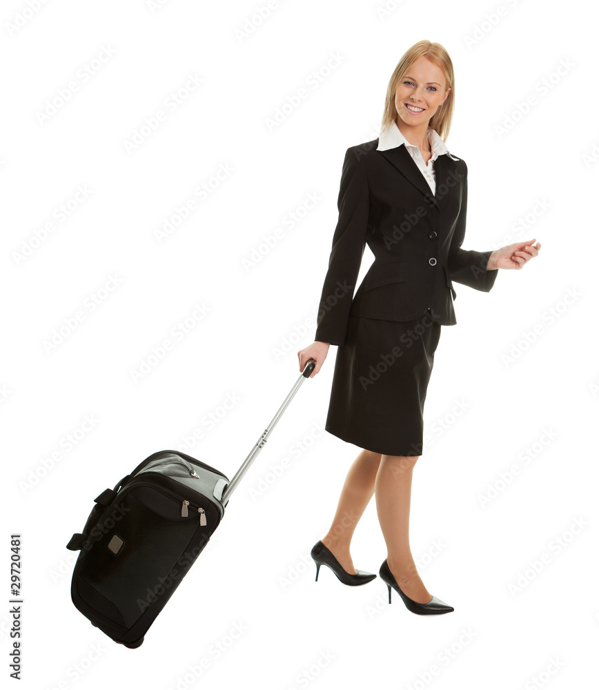 Cheerful businesswomen with travel bag Cheerful businesswomen with travel bag