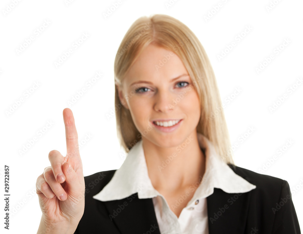 Business woman touching the screen with her finger Business woman touching the screen with her finger
