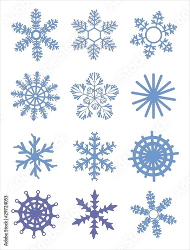 set of blue vector snowflakes