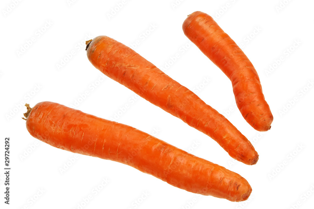 Three ripe carrots isolated over white background. Three ripe carrots isolated over white background.
