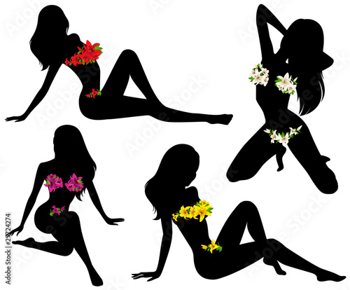 silhouette of girls with flower