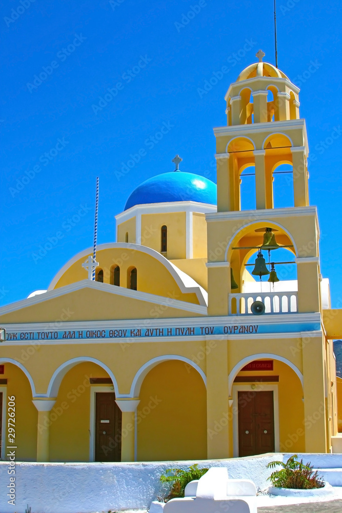 Yellow church in Santorini