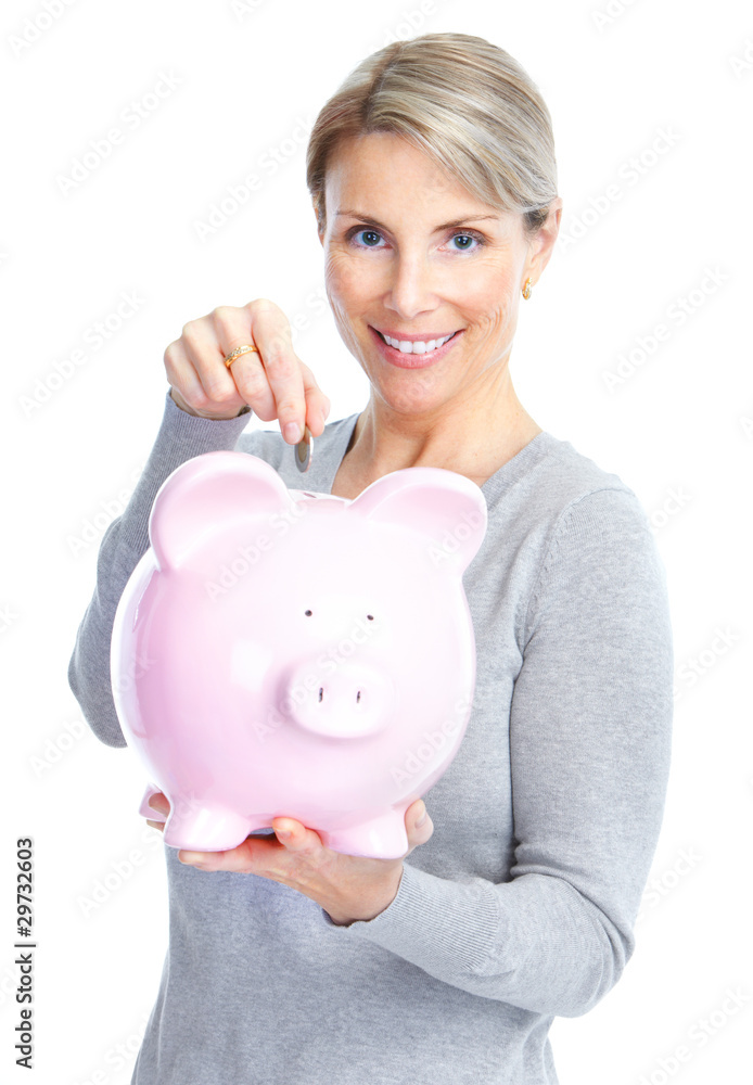 Woman with a piggy bank Woman with a piggy bank