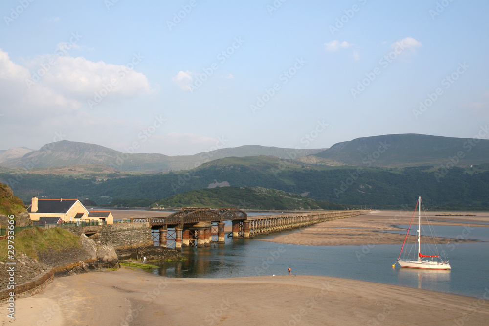 Fototapeta premium Bridge over River Mawddach, Barmouth, North Wales