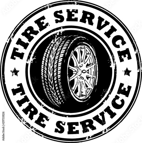 Stamp with wheel and the words tire service written inside
