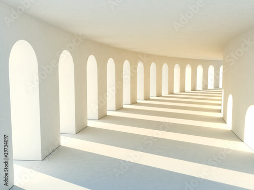 Photographie Colonnade in warm tones with deep shadows. Illustartion