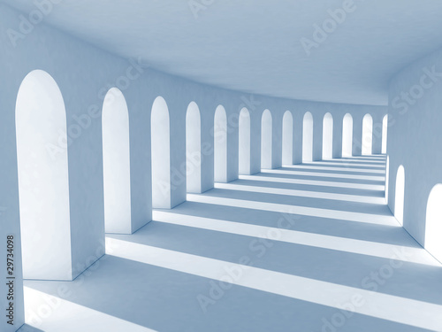 Canvas Print Blue colonnade with deep shadows. Illustration