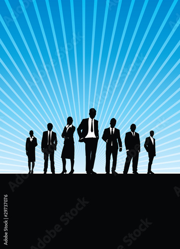 business people on a swirling line background