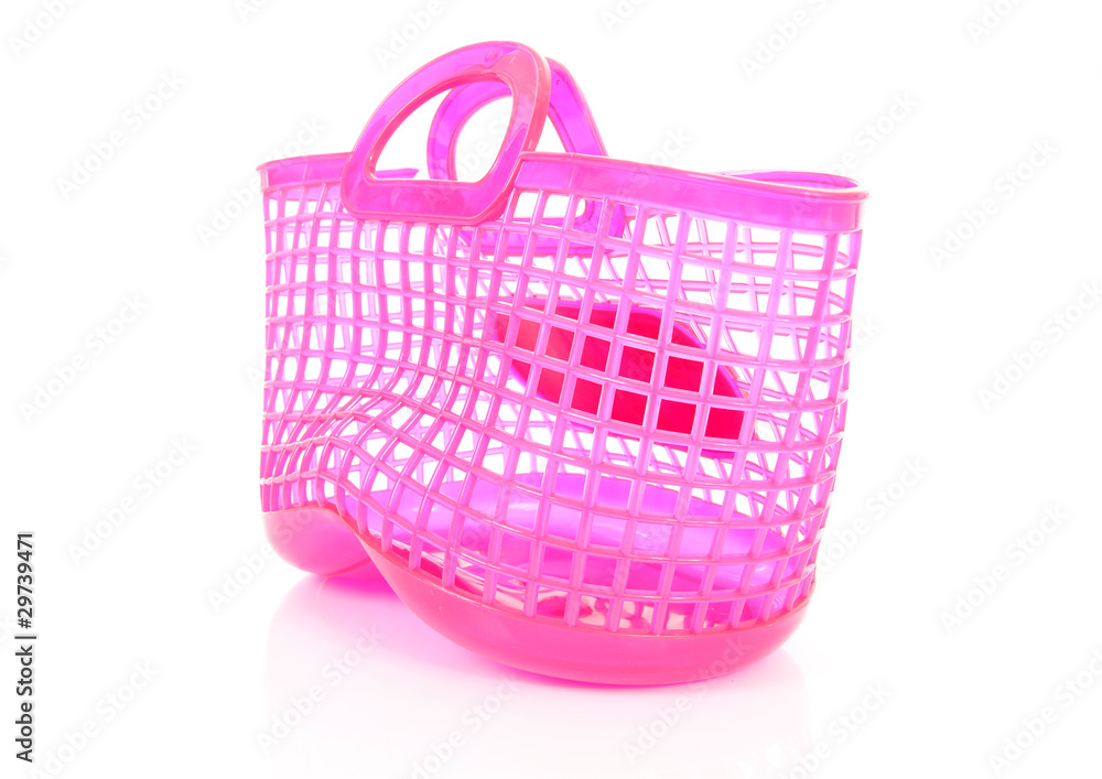 pink plastic shopping bag with holes over white background pink plastic shopping bag with holes over white background