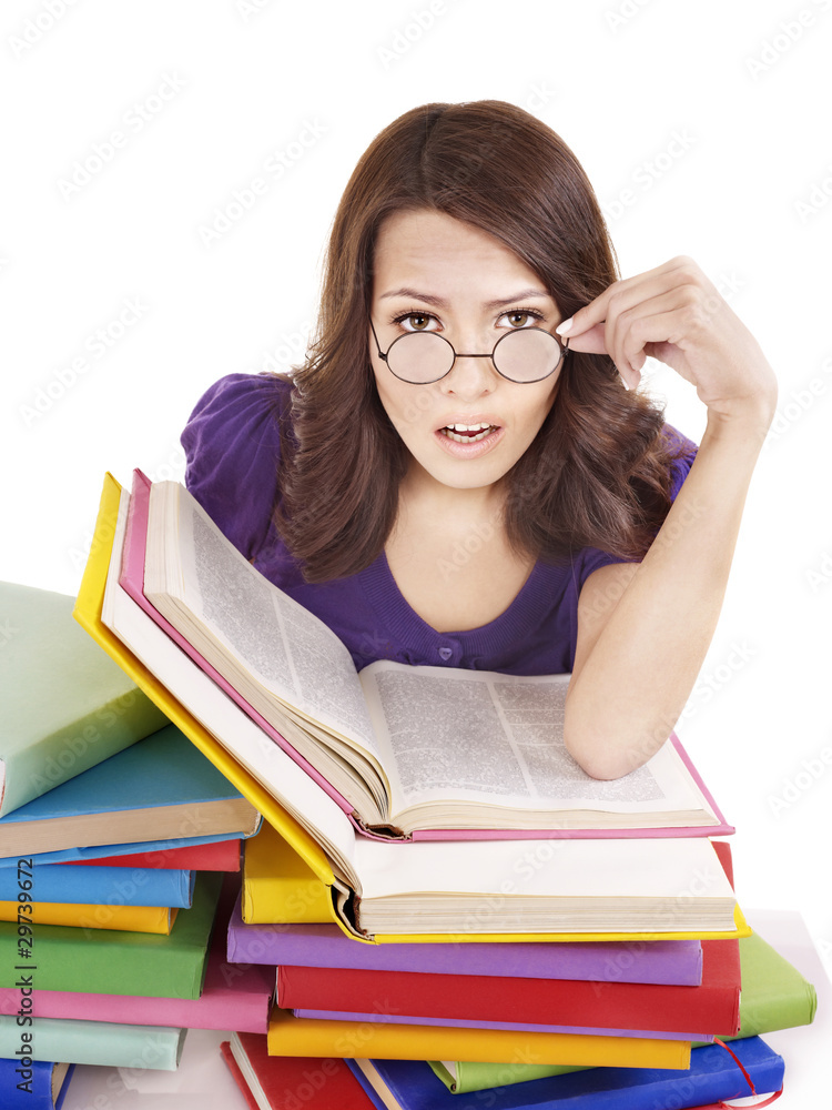 Girl with stack color book . Girl with stack color book .