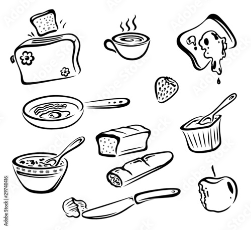 Frühstück, Frühstücks Set, vector, schwarz
