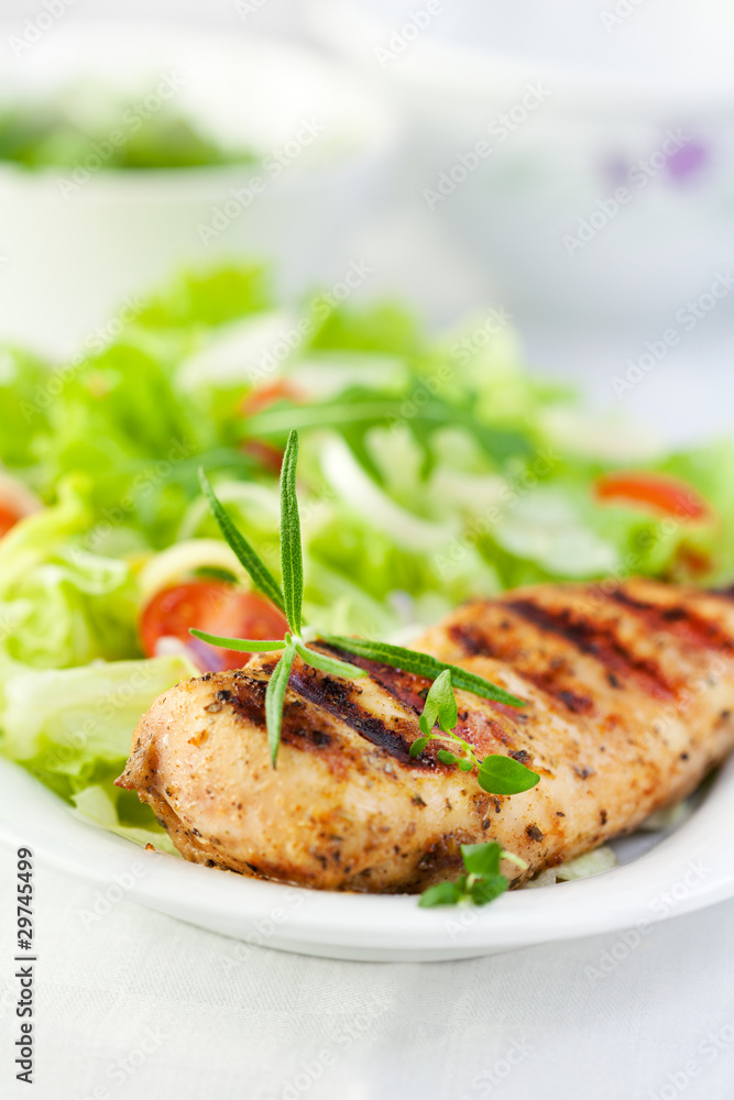 Grilled chicken with salad