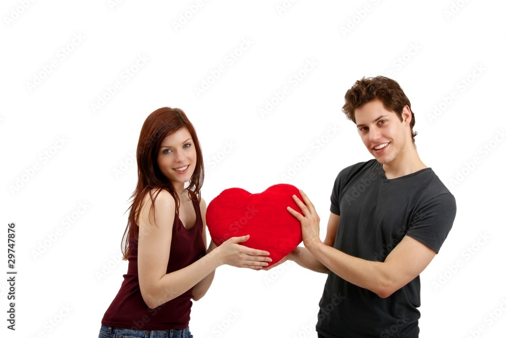 young couple with a heart (white background) young couple with a heart (white background)