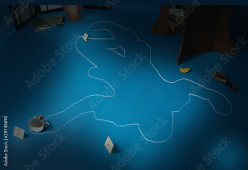 Crime scene with the silhouette of the victim